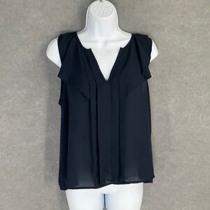 Maeve Anthropologie Top Blue Sleeveless Ruffle‎ V Neck Pleated Women Sz 8